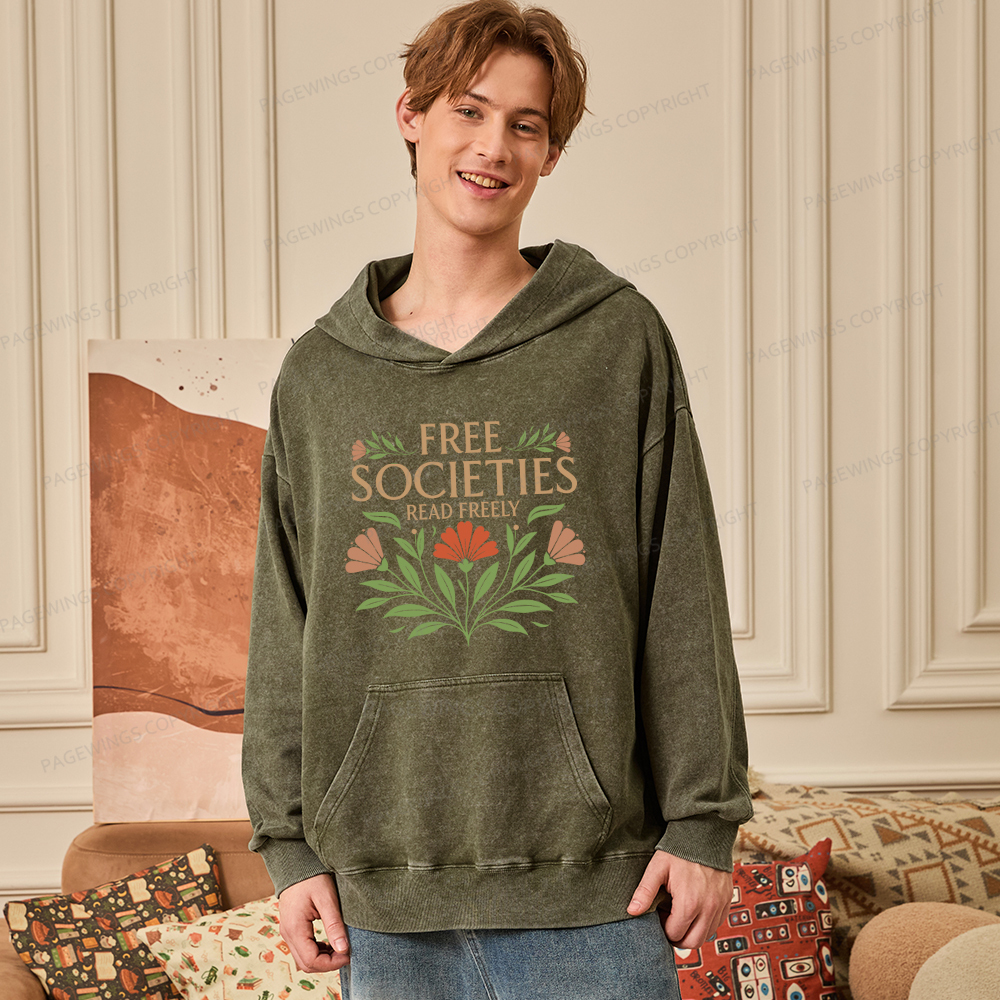 Pagewings Free Societies Read Freely Unisex Washed Hoodie