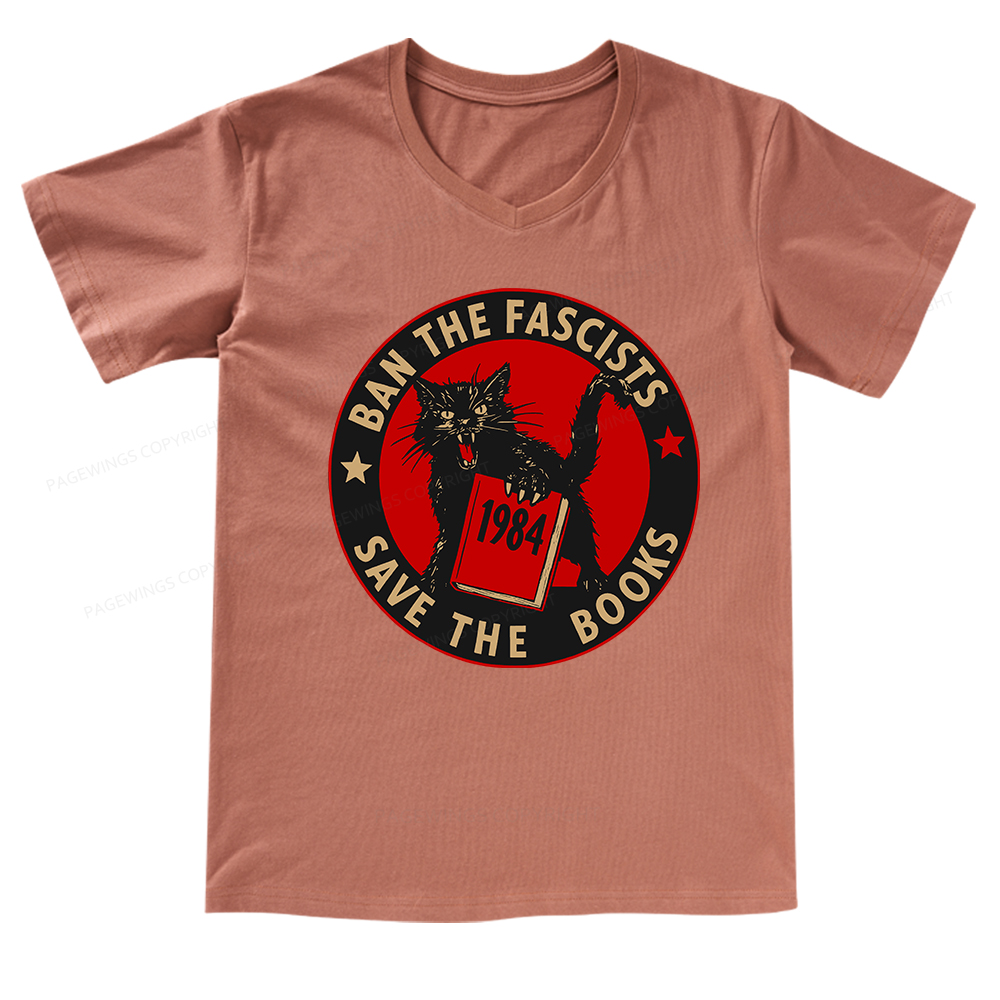 Pagewings Ban The Fascists Save The Books V-neck T-shirt