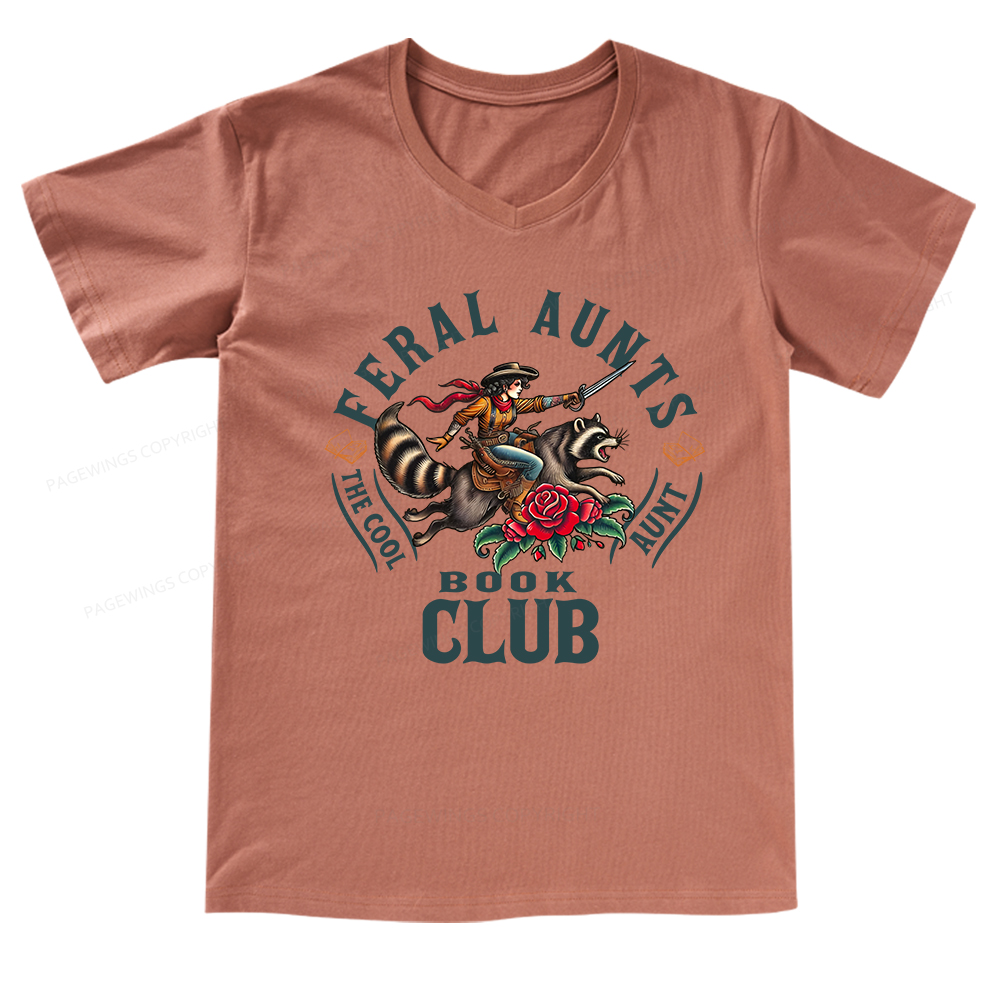 Pagewings Feral Aunt Social Book Club V-neck T-shirt