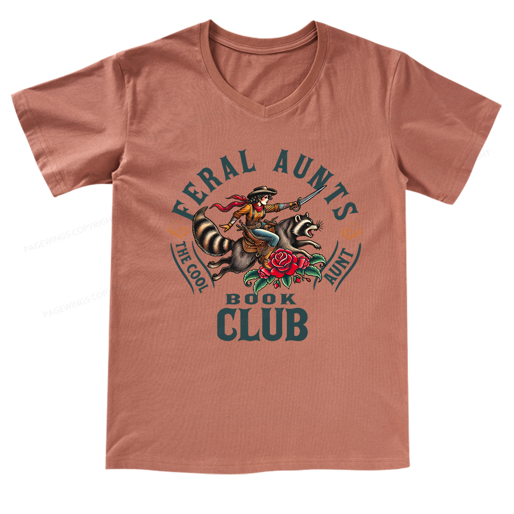 Pagewings Feral Aunt Social Book Club V-neck T-shirt