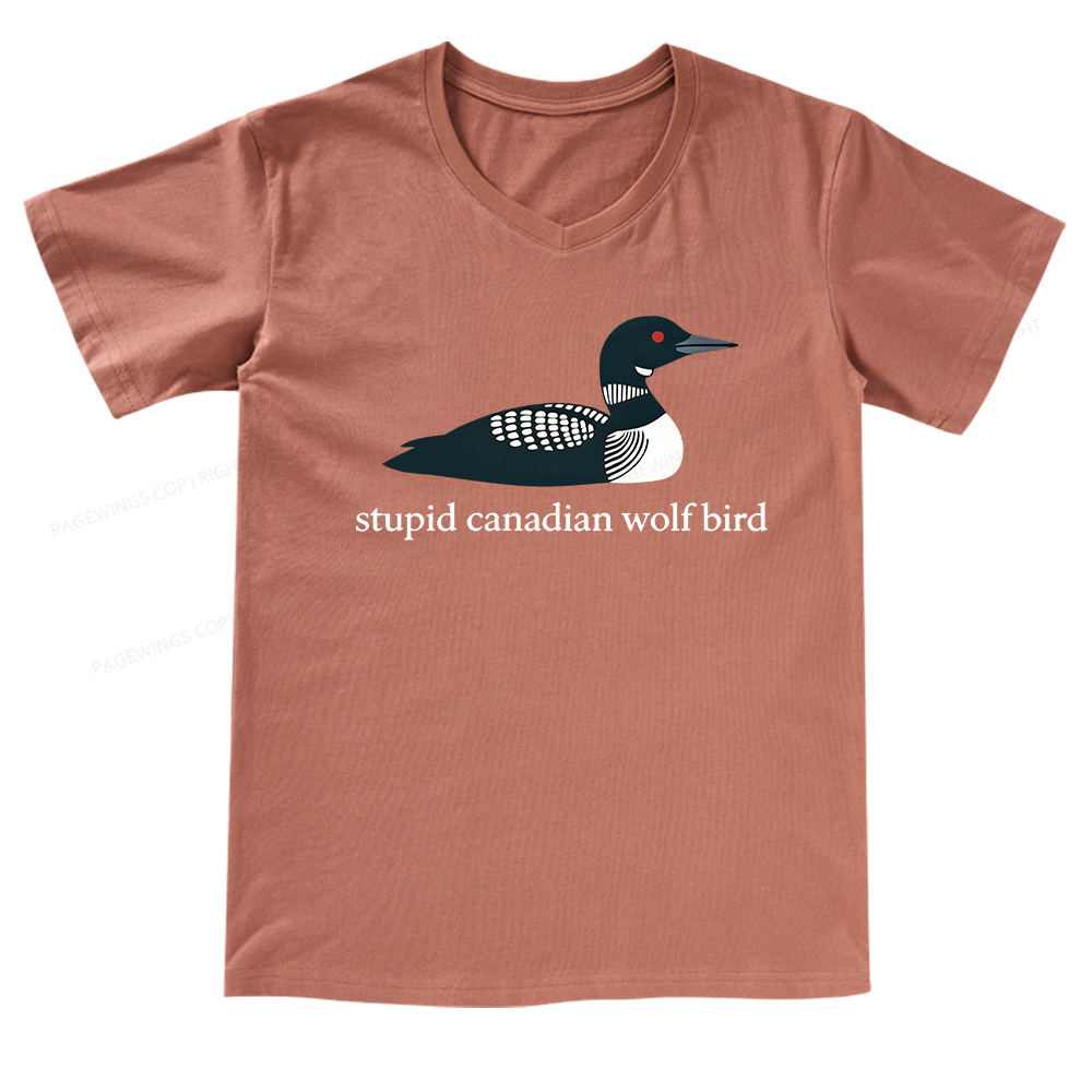 Pagewings Stupid Canadian Wolf Bird V-neck T-shirt
