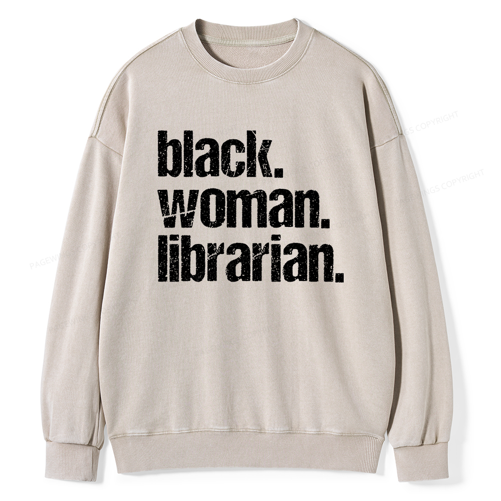 Pagewings Black Woman Librarian Washed Sweatshirt