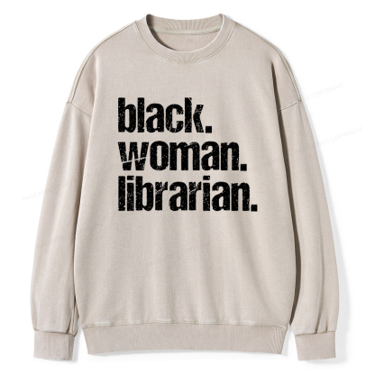 Pagewings Black Woman Librarian Washed Sweatshirt