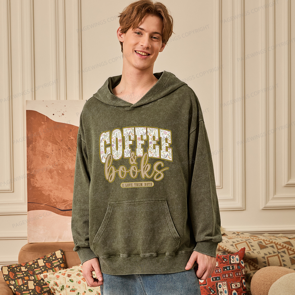 Pagewings Coffee And Books Unisex Washed Hoodie