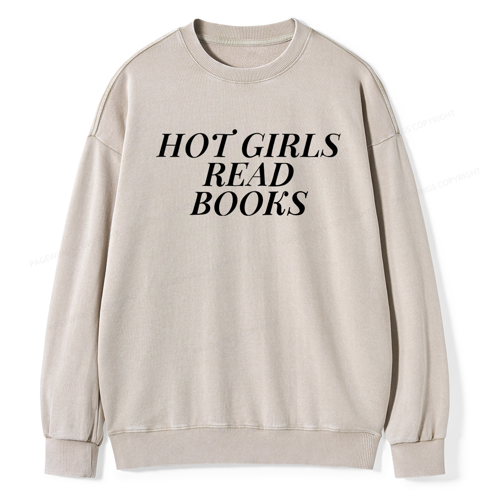 Pagewings Hot Girls Read Books Washed Sweatshirt