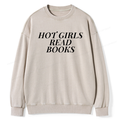 Pagewings Hot Girls Read Books Washed Sweatshirt