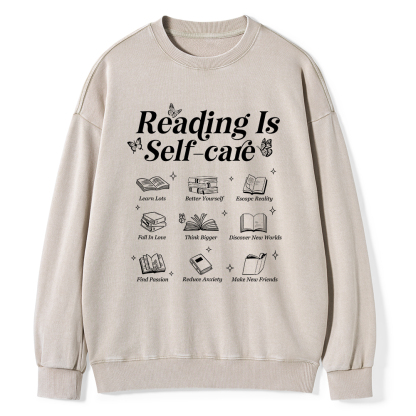 Pagewings Reading Is Self Care Unisex Washed Sweatshirt