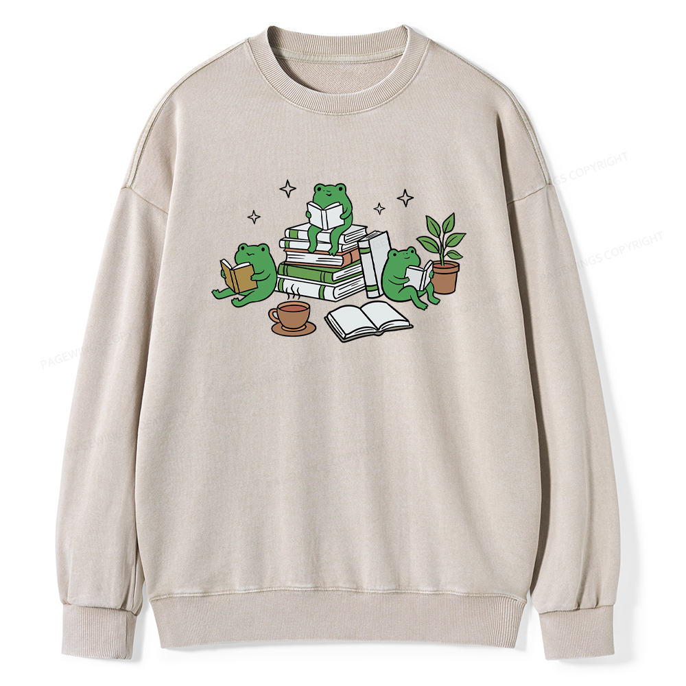 Pagewings Frogs and Books Washed Sweatshirt