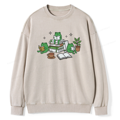 Pagewings Frogs and Books Washed Sweatshirt