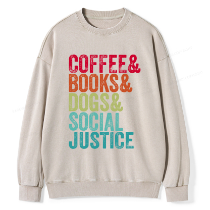 Pagewings Books Coffee Dogs Social Justice Washed Sweatshirt
