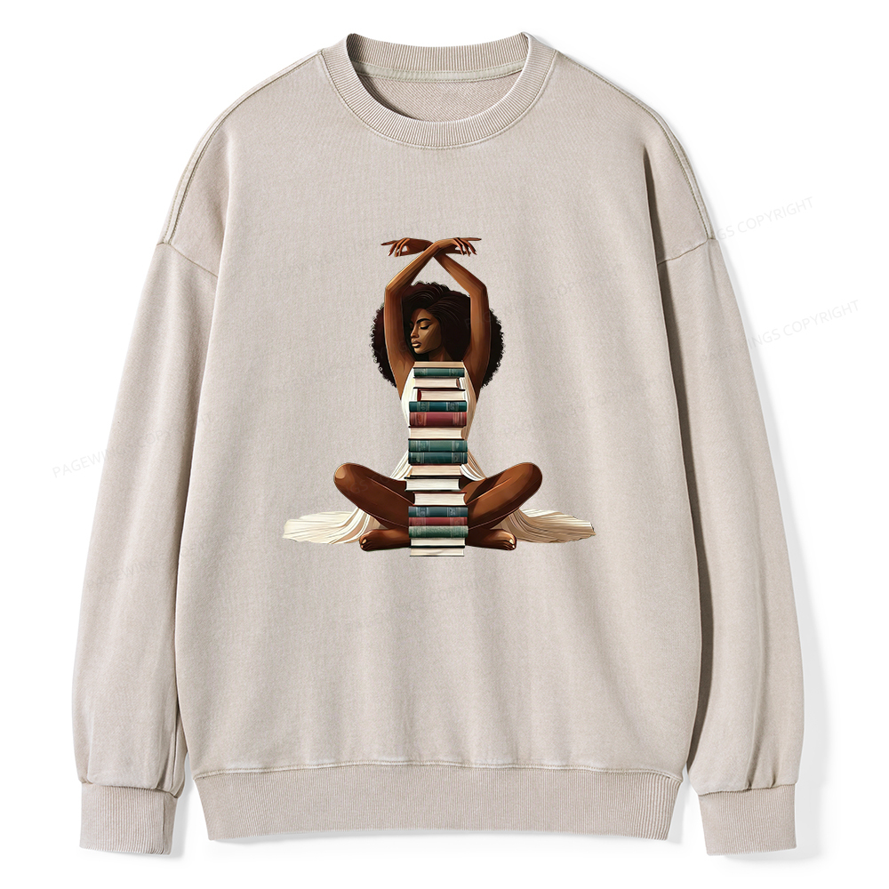 Pagewings Black Girl Reading Washed Sweatshirt