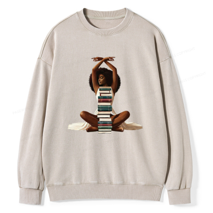 Pagewings Black Girl Reading Washed Sweatshirt