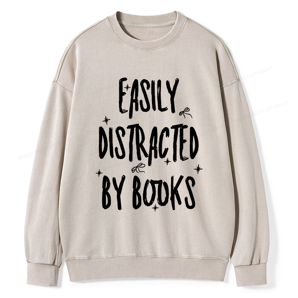 Pagewings Easily Distracted By Books Washed Sweatshirt