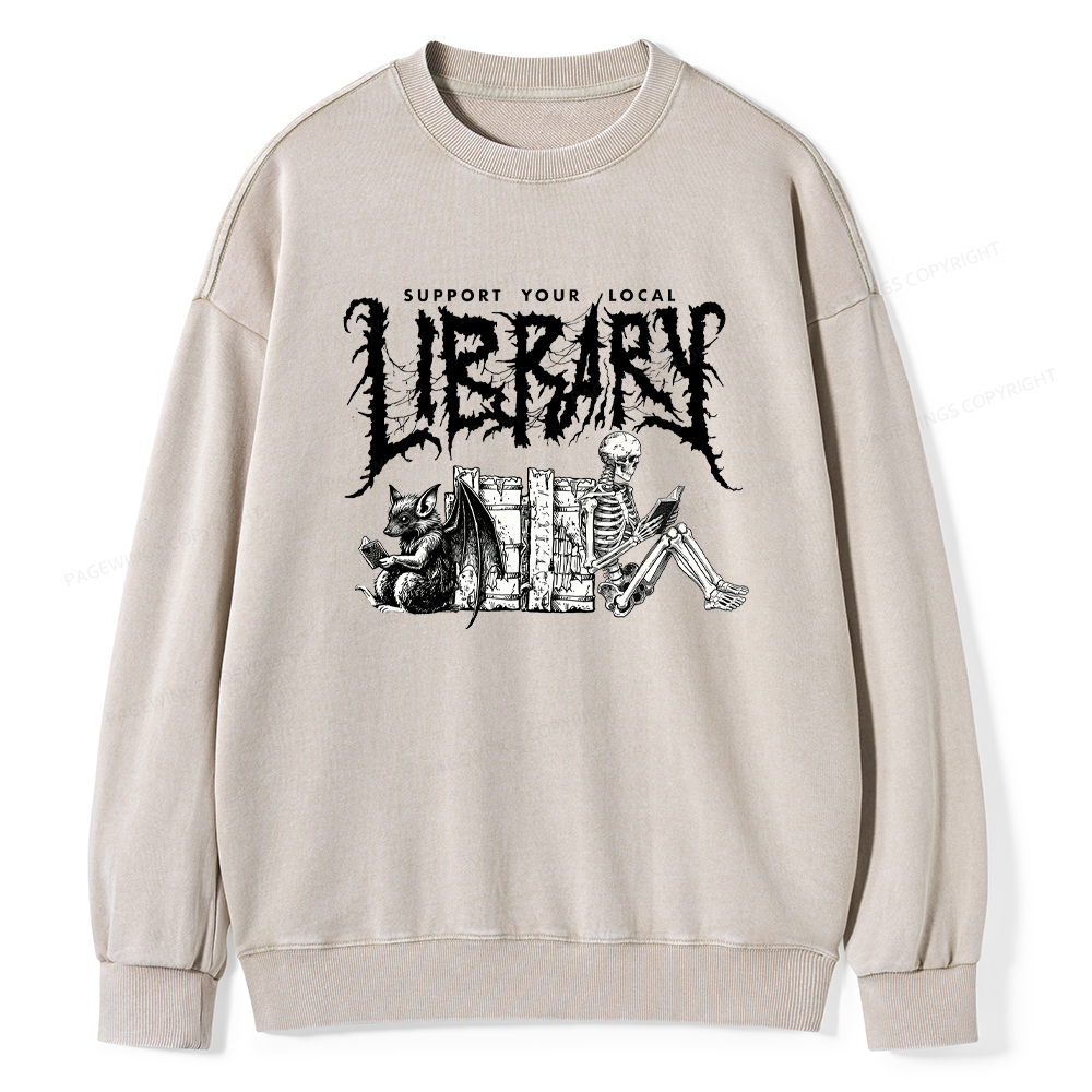 Pagewings Support Your Local Library Washed Sweatshirt