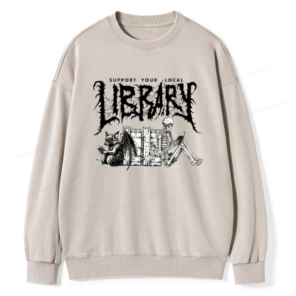 Pagewings Support Your Local Library Washed Sweatshirt