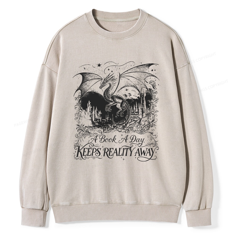 Pagewings A Book A Day Keeps Reality Away Washed Sweatshirt
