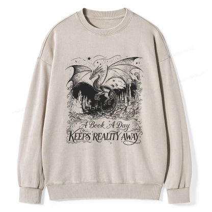 Pagewings A Book A Day Keeps Reality Away Washed Sweatshirt