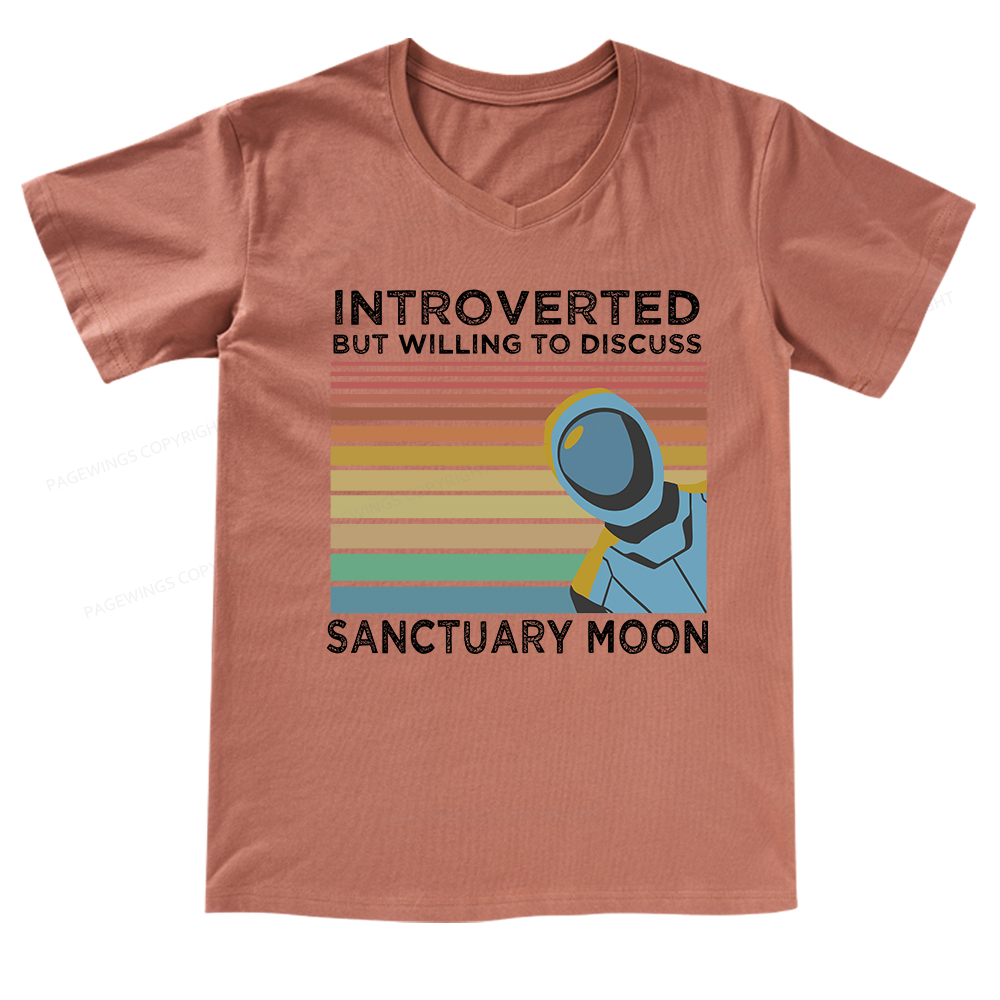 Pagewings Introverted But Willing to Discuss Sanctuary Moon V-neck T-shirt