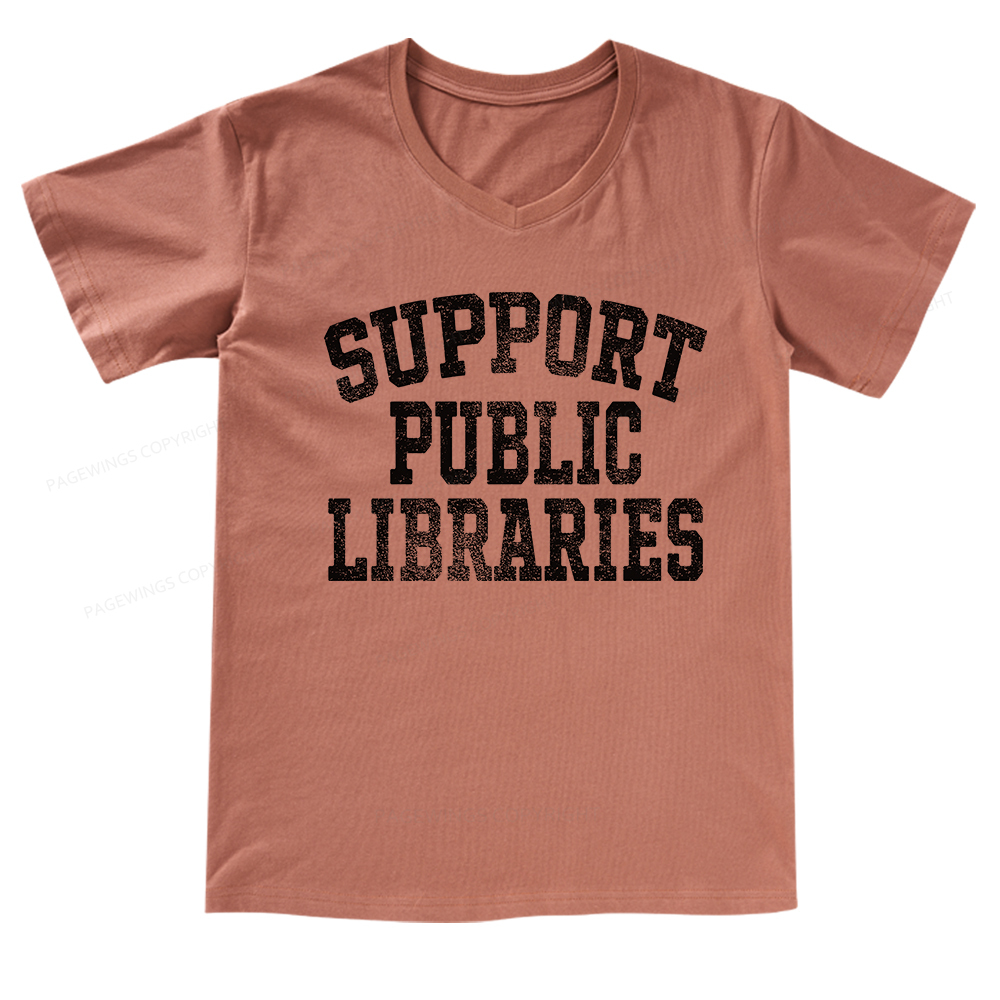 Pagewings Support Public Libraries V-neck T-shirt