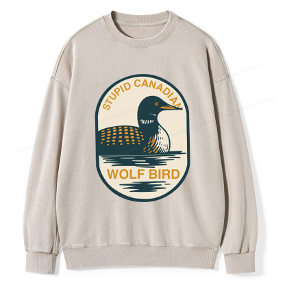 Pagewings Stupid Canadian Wolf Bird Washed Sweatshirt