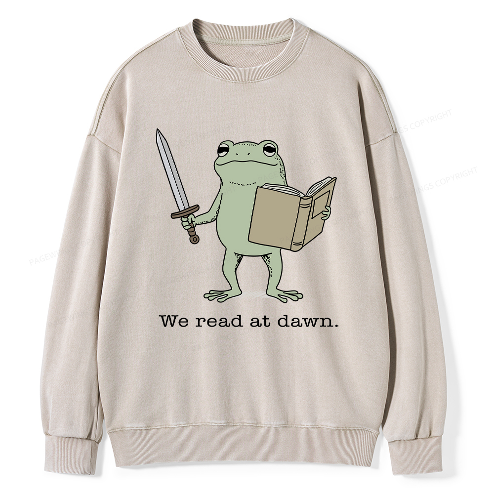 Pagewings We Read At Dawn Funny Frog Washed Sweatshirt