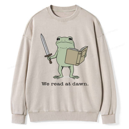 Pagewings We Read At Dawn Funny Frog Washed Sweatshirt