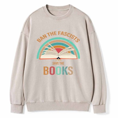 Pagewings Ban The Fascists Save The Books Unisex Washed Sweatshirt