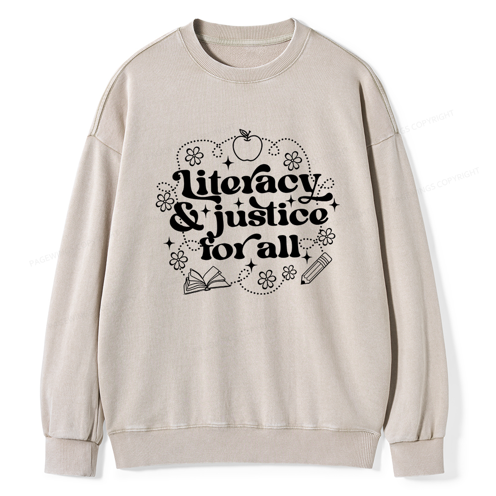 Pagewings Literacy Justice For All Washed Sweatshirt