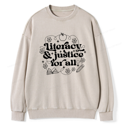 Pagewings Literacy Justice For All Washed Sweatshirt