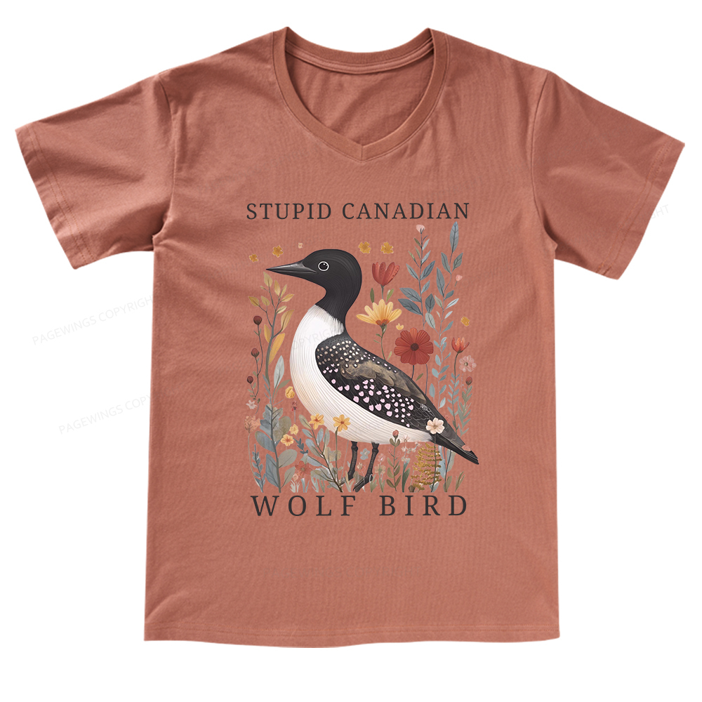 Pagewings Stupid Canadian Wolf Bird V-neck T-shirt