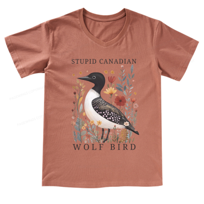 Pagewings Stupid Canadian Wolf Bird V-neck T-shirt