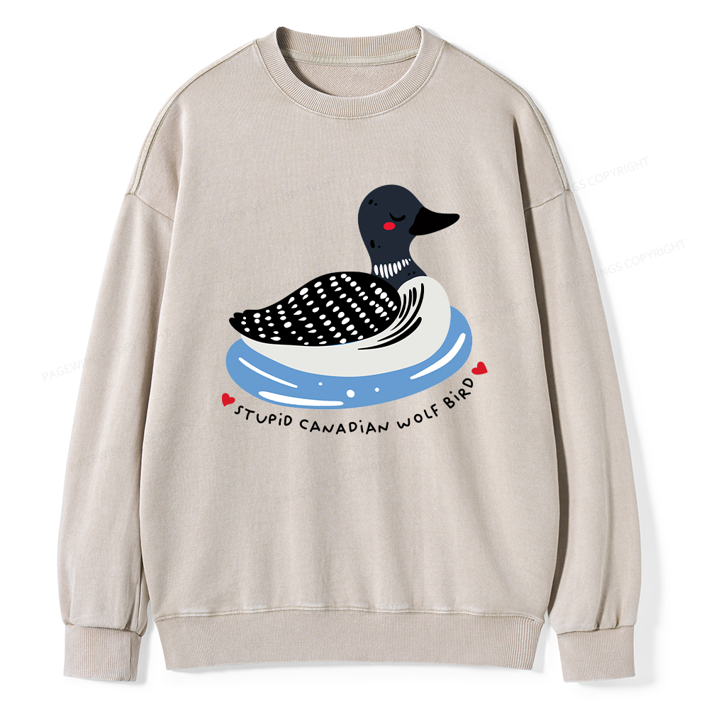 Pagewings Stupid Canadian Wolf Bird Washed Sweatshirt