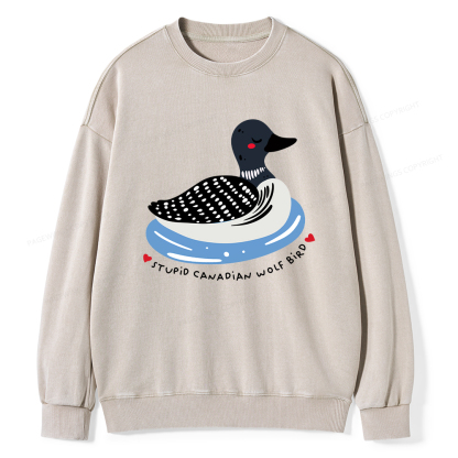 Pagewings Stupid Canadian Wolf Bird Washed Sweatshirt