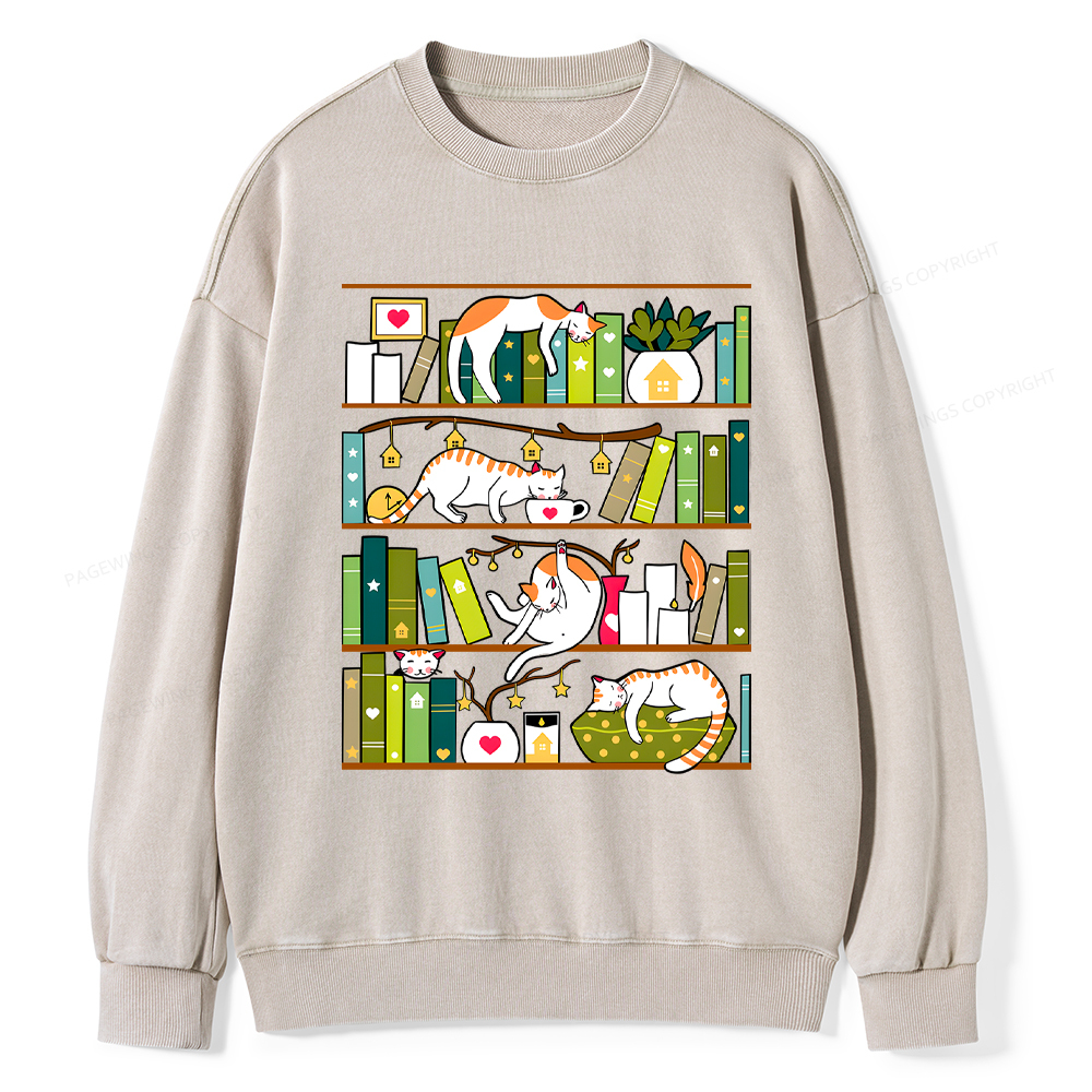Pagewings Library Cats Washed Sweatshirt