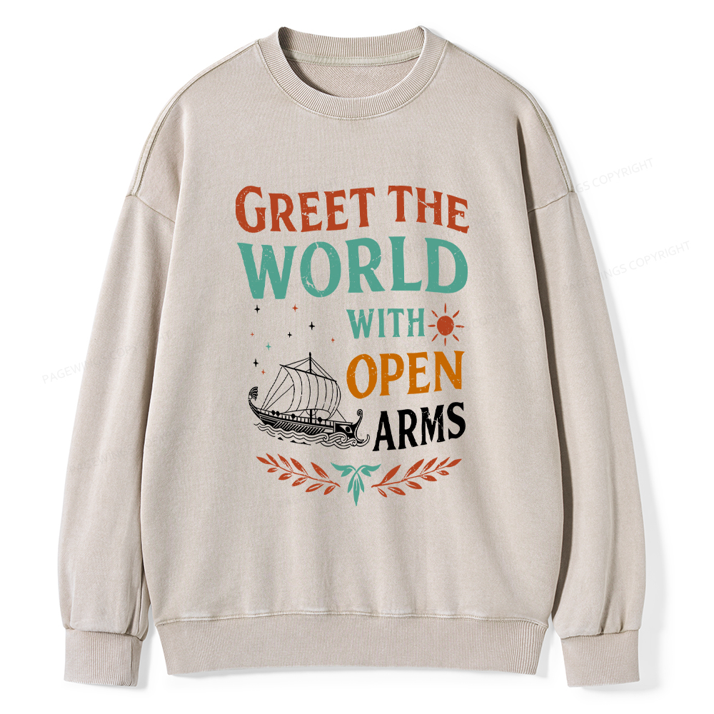 Pagewings Greet the World With Open Arms Washed Sweatshirt