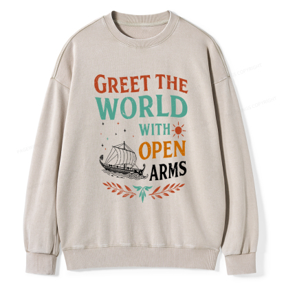 Pagewings Greet the World With Open Arms Washed Sweatshirt