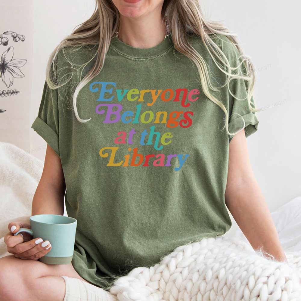 Pagewings Everyone belongs at the library Unisex Washed T-shirt