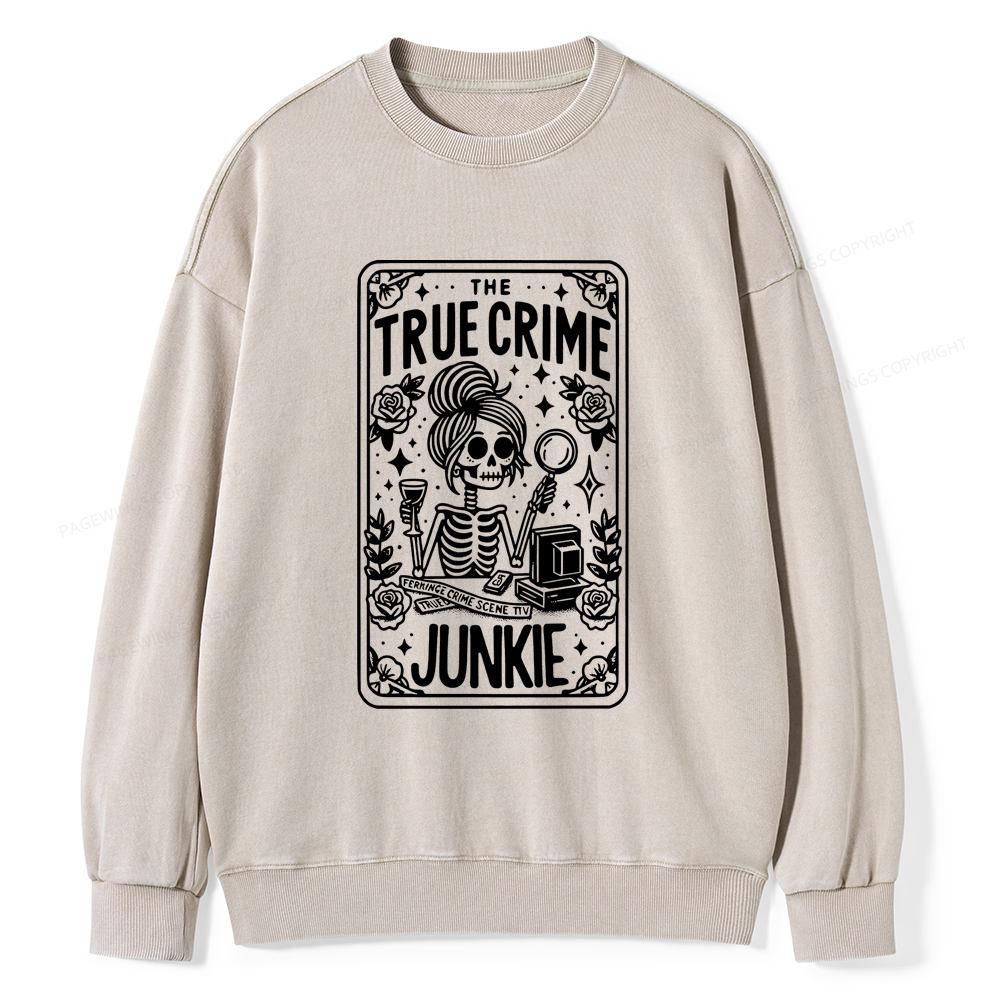 Pagewings True Crime Junkie Tarot Card Washed Sweatshirt