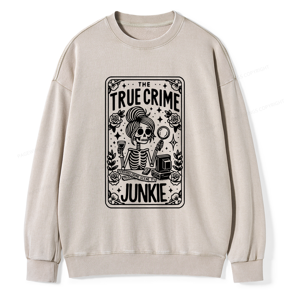 Pagewings True Crime Junkie Tarot Card Washed Sweatshirt