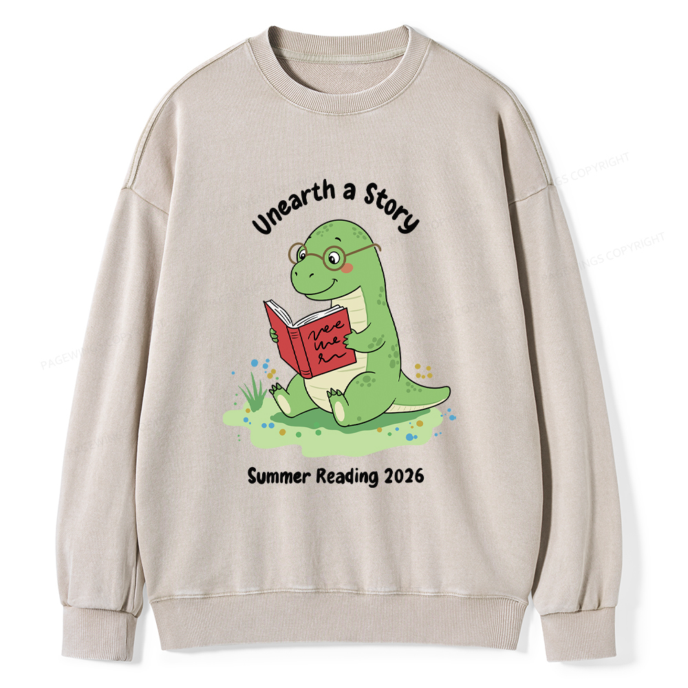 Pagewings Unearth A Story Dinosaur Summer Reading Washed Sweatshirt