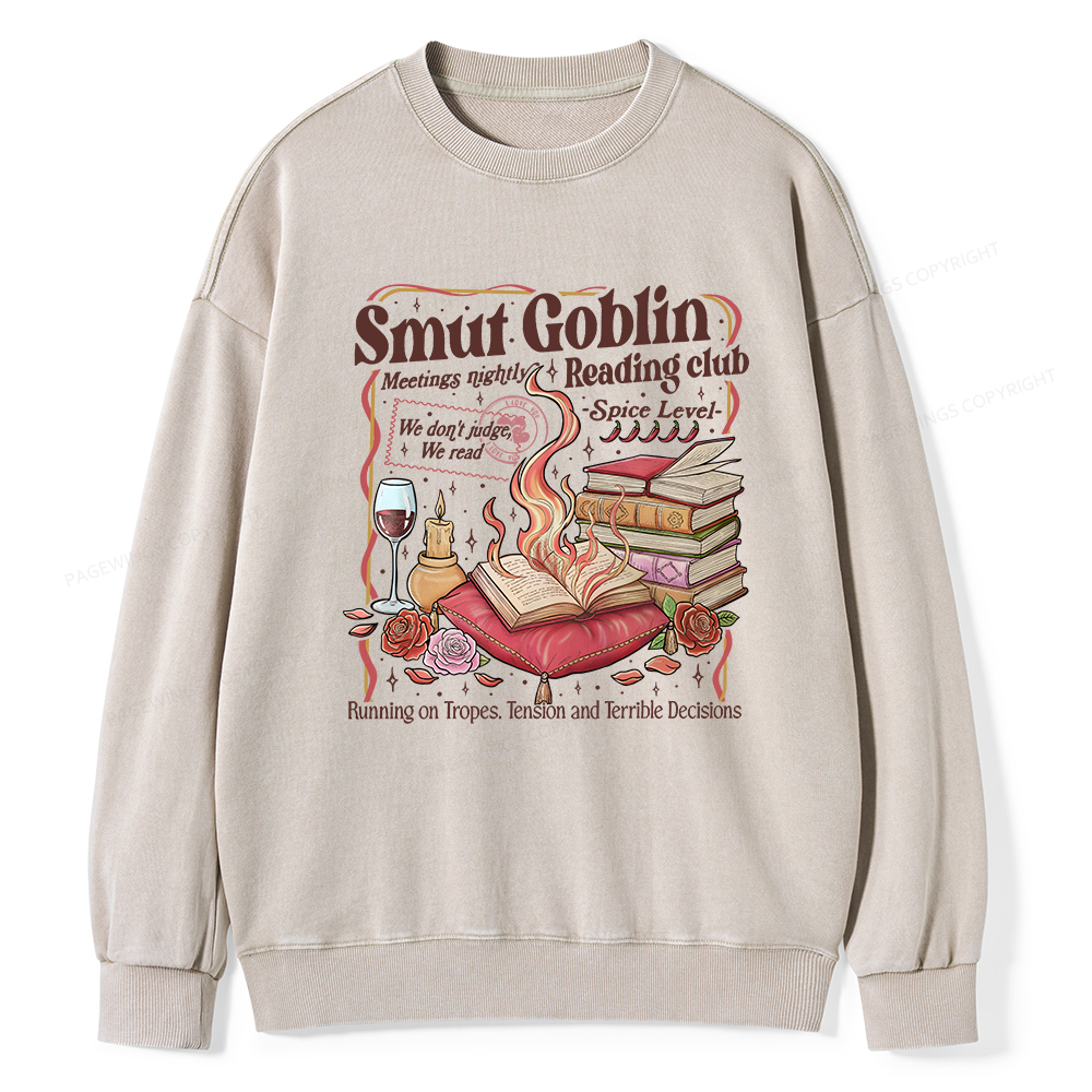 Pagewings Smut Goblin Dark Romance Bookish Washed Sweatshirt