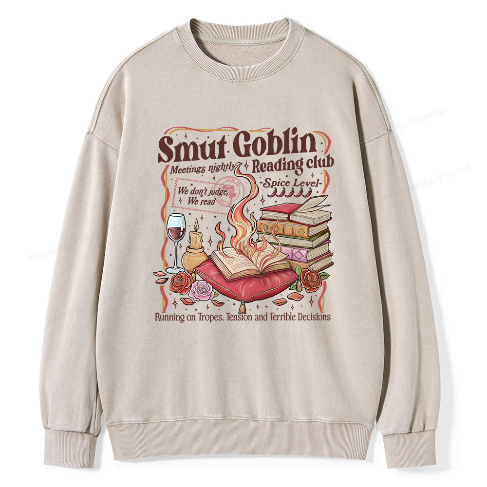 Pagewings Smut Goblin Dark Romance Bookish Washed Sweatshirt
