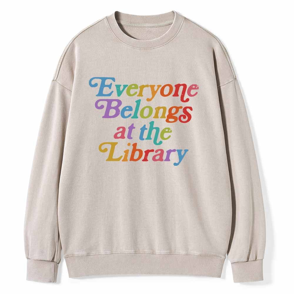 Pagewings Everyone belongs at the library Unisex Washed Sweatshirt