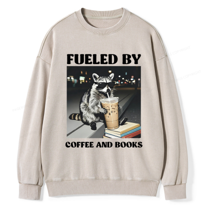 Pagewings Raccoon Reading And Drinking Iced Coffee Washed Sweatshirt
