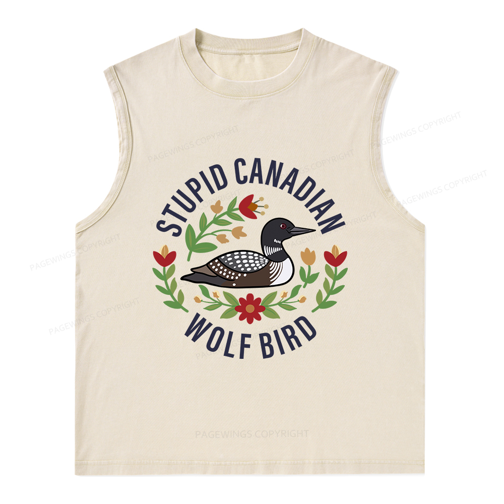 Pagewings Stupid Canadian Wolf Bird Unisex Washed Tank Top