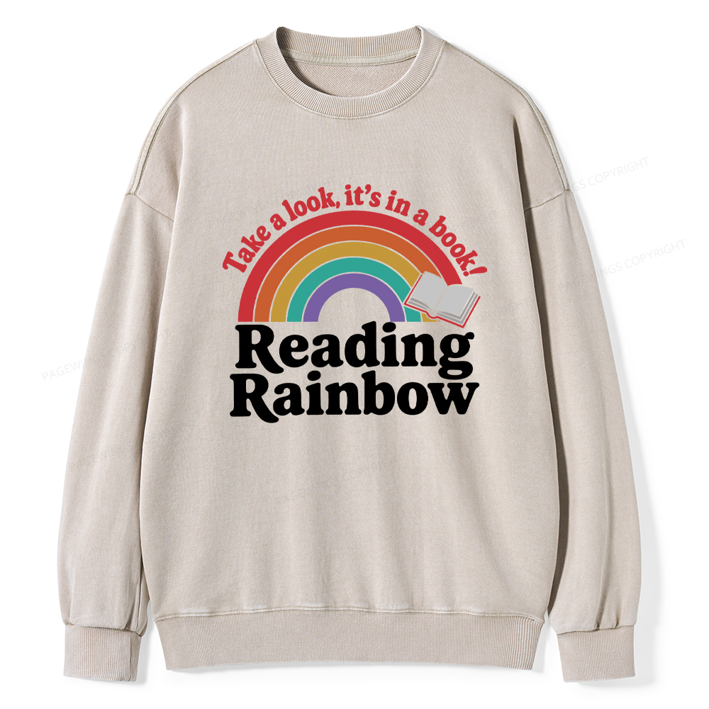 Pagewings Reading With Rainbow Unisex Washed Sweatshirt