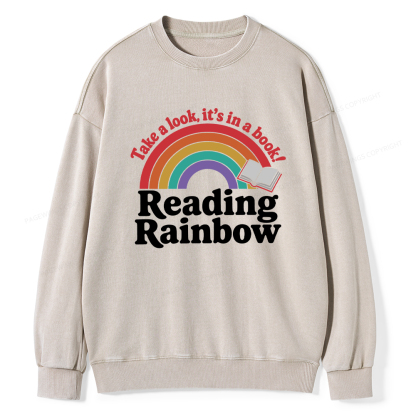 Pagewings Reading With Rainbow Unisex Washed Sweatshirt