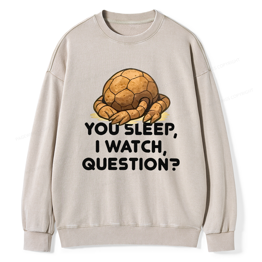 Pagewings You Sleep I Watch Question Unisex Washed Sweatshirt