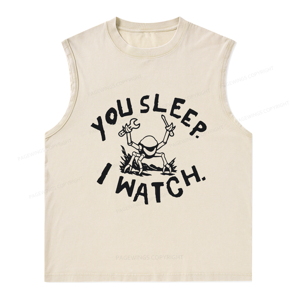 Pagewings You Sleep I Watch Unisex Washed Tank Top