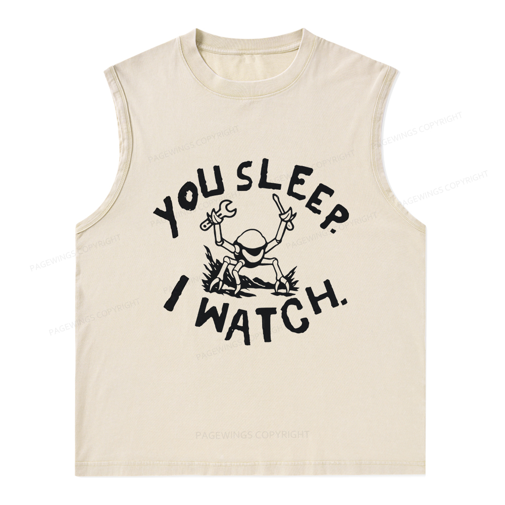 Pagewings You Sleep I Watch Unisex Washed Tank Top
